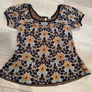 MOTH WOMENS SHORT SLEEVE FLORAL WOOL SWEATER SMALL